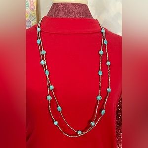 Chico’s double strand silver & faux turquoise necklace